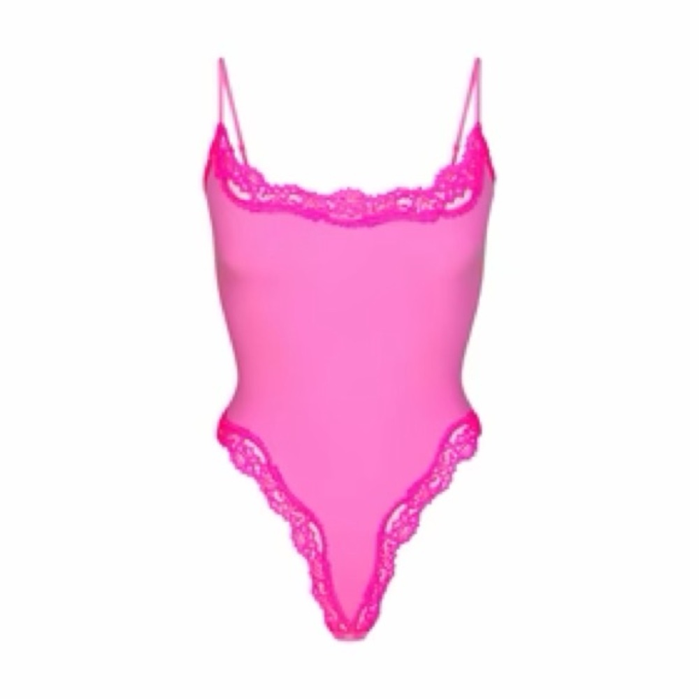 SKIMS Hot Pink Lace-Trim Bodysuit
